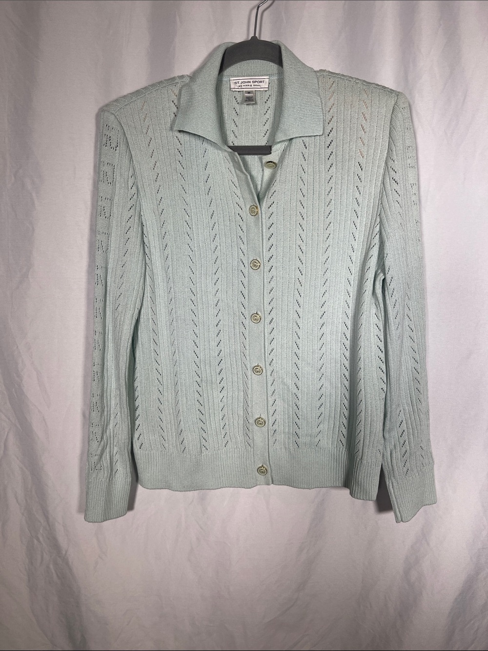 ST. JOHN SPORT WOMENS MINT GREEN KNIT WOOL SWEATER JACKET MEDIUM